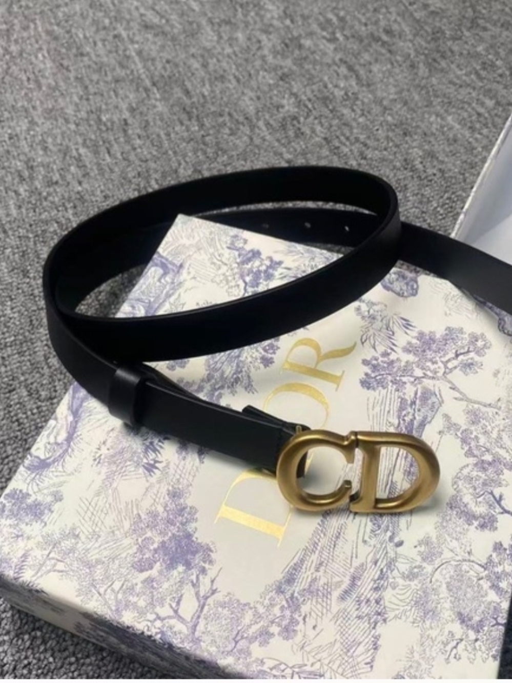 Black Leather Belt with Gold CD Signature Buckle